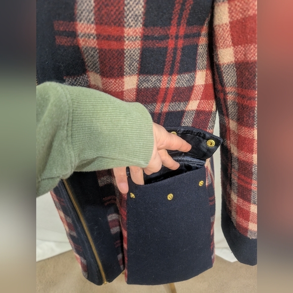 Navy/Red Plaid Wool Utility Jacket S Taylor Swift Zoey Deschanel - Picture 7 of 10